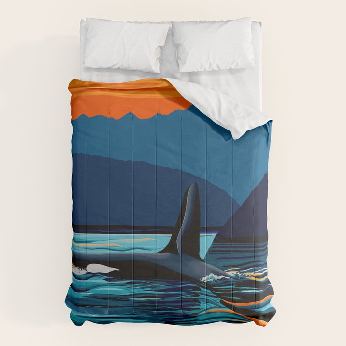 Orca into the Fire Sky Comforter Gallery Image 6