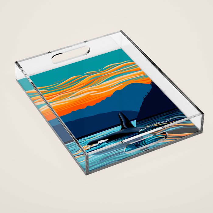 Orca into the Fire Sky Acrylic Tray Gallery Image 1