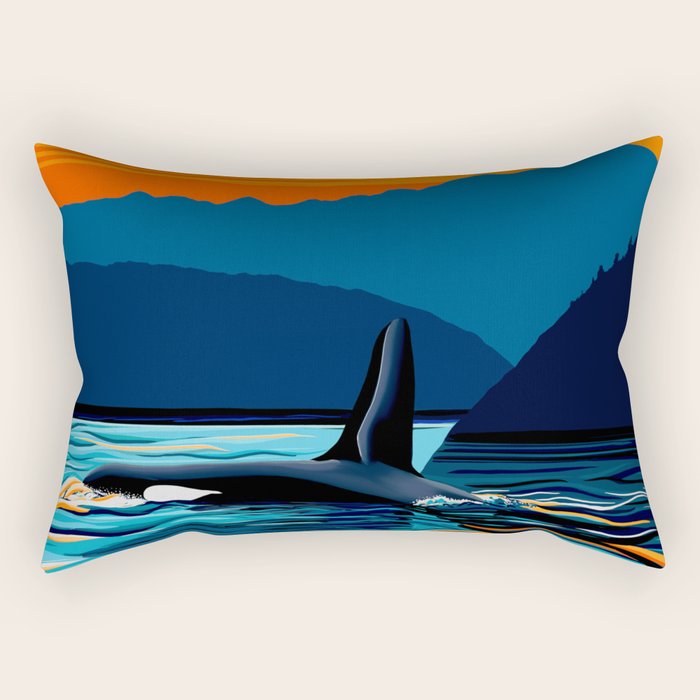 Orca into the Fire Sky Rectangular Pillow Gallery Image 1