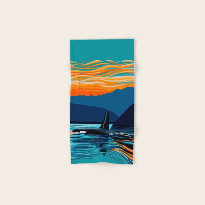 Orca into the Fire Sky Bath Towel Gallery Image 1