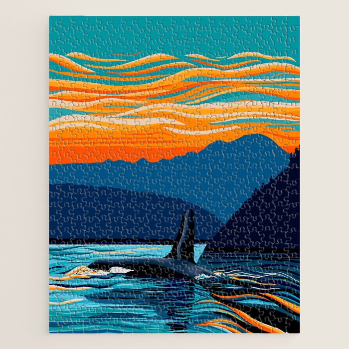 Orca into the Fire Sky Jigsaw Puzzle