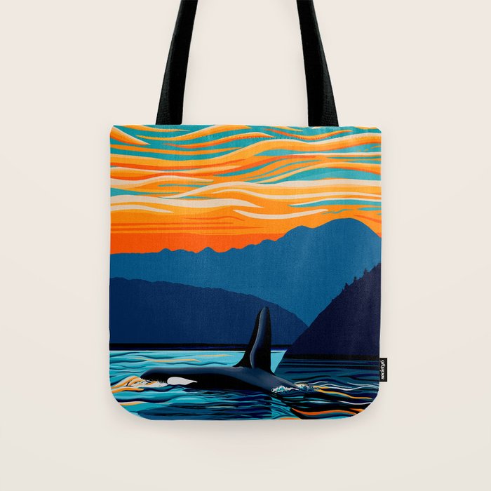 Orca into the Fire Sky Tote Bag Gallery Image 1