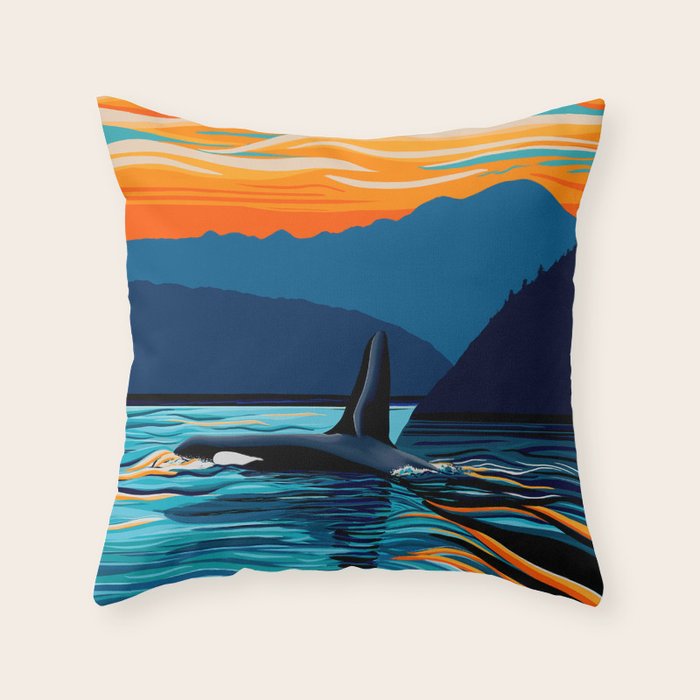 Orca into the Fire Sky Throw Pillow Gallery Image 6