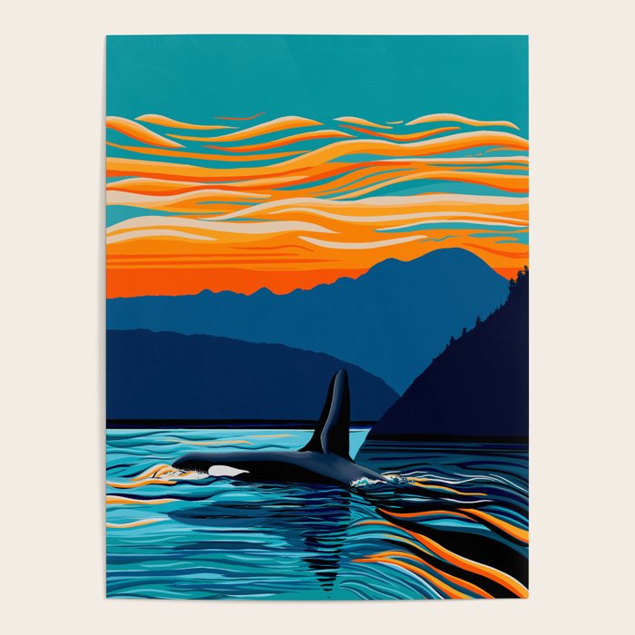 Orca into the Fire Sky Poster Gallery Image 1