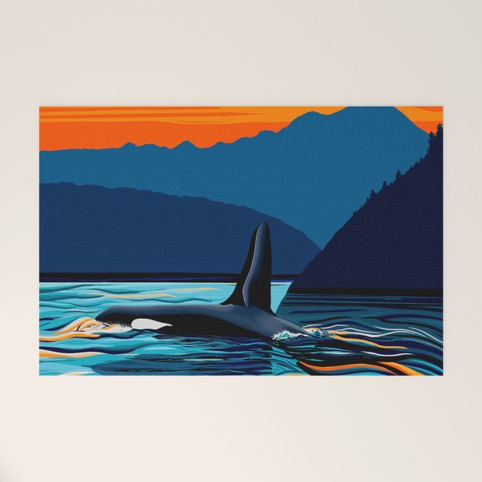 Orca into the Fire Sky Welcome Mat Gallery Image 1