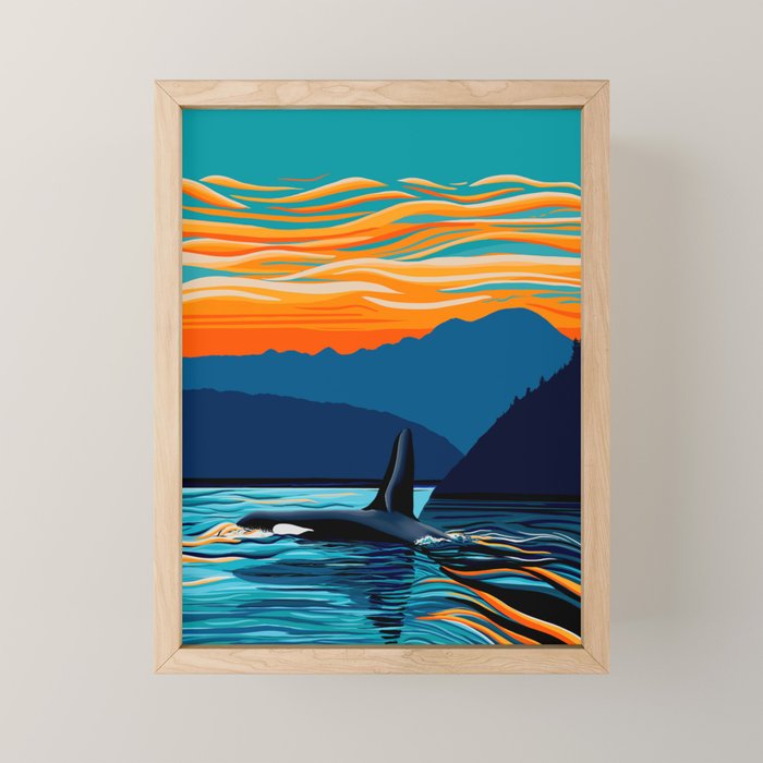 Orca into the Fire Sky Mini Art Print Gallery Image 1