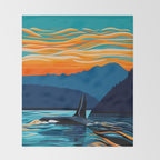 Orca into the Fire Sky Throw Blanket Gallery Image 2