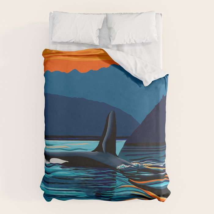 Orca into the Fire Sky Duvet Cover Gallery Image 1
