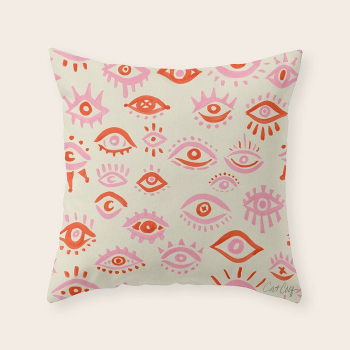 Mystic Eyes - Pink & Red Throw Pillow Gallery Image 1