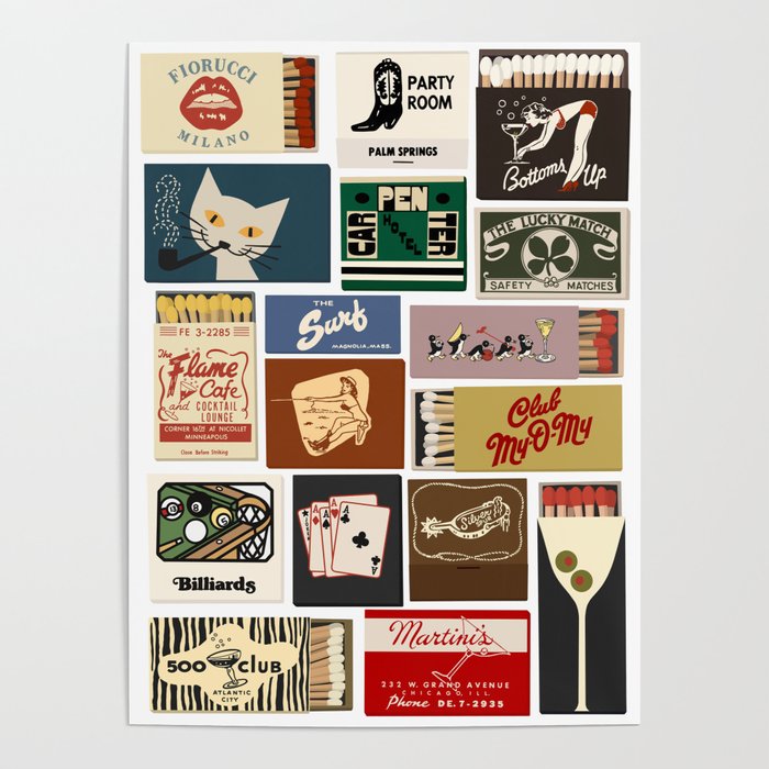 Cool Girl Matchbook Collage Art Print Poster Gallery Image 1