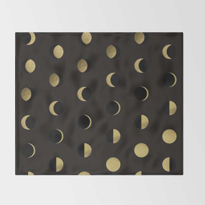 The Lunar Cycle â¢ Phases of the Moon - Black & Gold Palette Throw Blanket Gallery Image 2