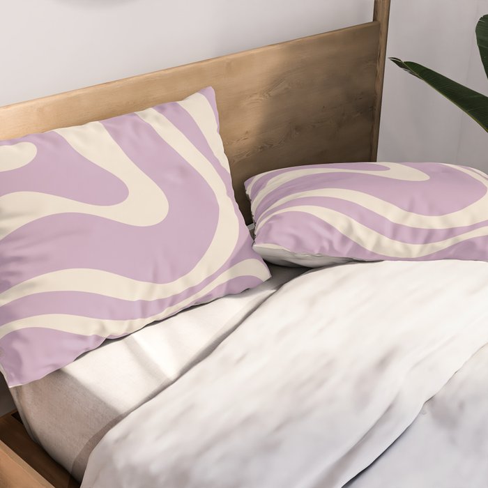 Modern Retro Liquid Swirl Abstract Pattern Square in Lavender Cream Pillow Sham Gallery Image 2