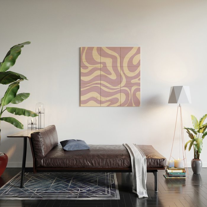 Modern Retro Liquid Swirl Abstract Pattern Square in Lavender Cream Wood Wall Art Gallery Image 2