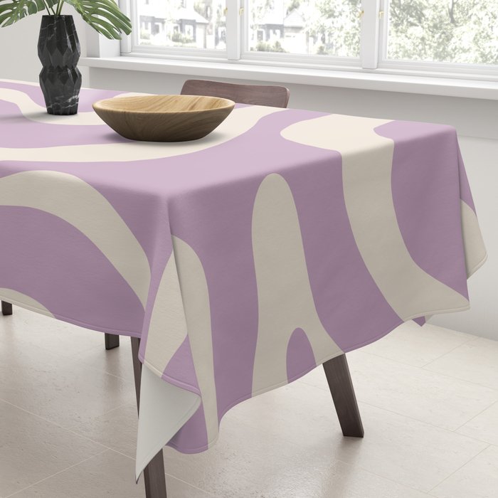 Modern Retro Liquid Swirl Abstract Pattern Square in Lavender Cream Tablecloth Gallery Image 3