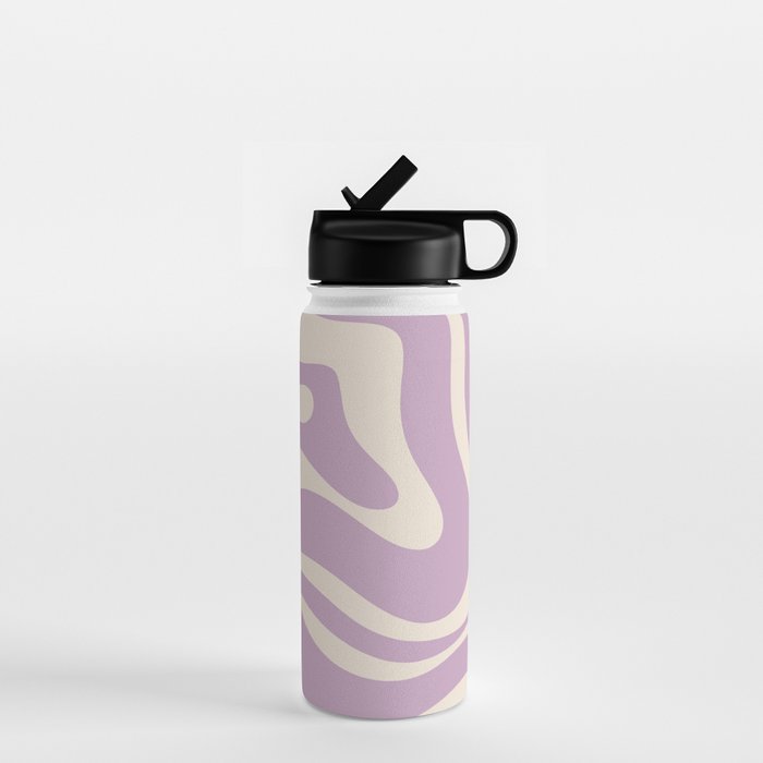 Modern Retro Liquid Swirl Abstract Pattern Square in Lavender Cream Water Bottle Gallery Image 1