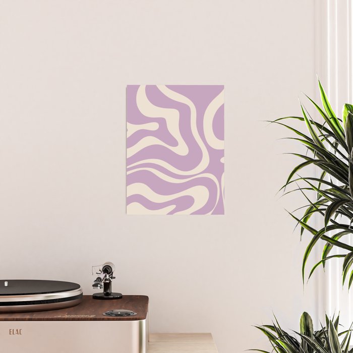 Modern Retro Liquid Swirl Abstract Pattern Square in Lavender Cream Poster Gallery Image 2