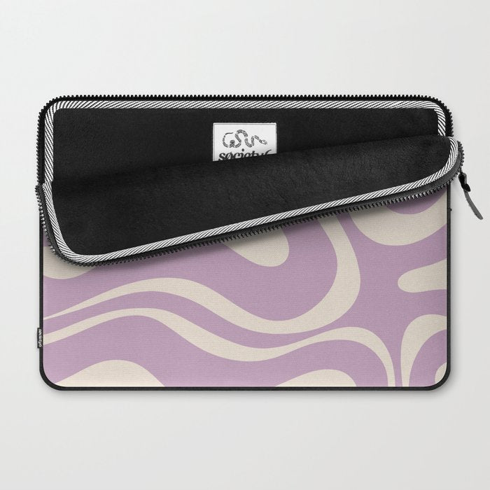 Modern Retro Liquid Swirl Abstract Pattern Square in Lavender Cream Laptop Sleeve Gallery Image 2