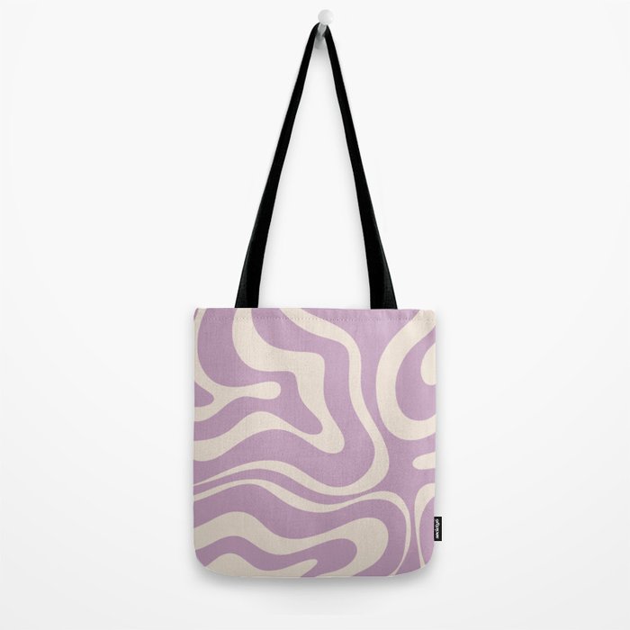Modern Retro Liquid Swirl Abstract Pattern Square in Lavender Cream Tote Bag Gallery Image 2