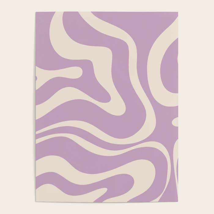Modern Retro Liquid Swirl Abstract Pattern Square in Lavender Cream Poster Gallery Image 4