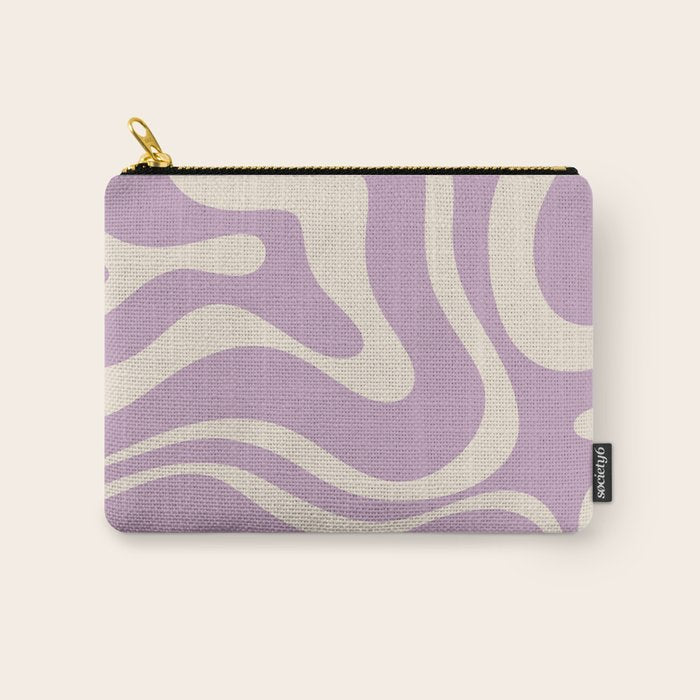 Modern Retro Liquid Swirl Abstract Pattern Square in Lavender Cream Carry All Pouch Gallery Image 1