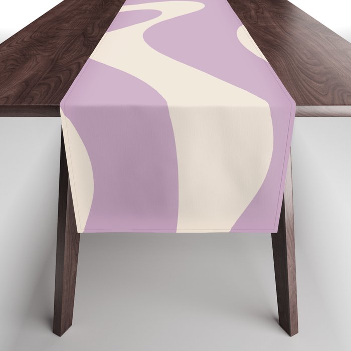 Modern Retro Liquid Swirl Abstract Pattern Square in Lavender Cream Table Runner Gallery Image 1