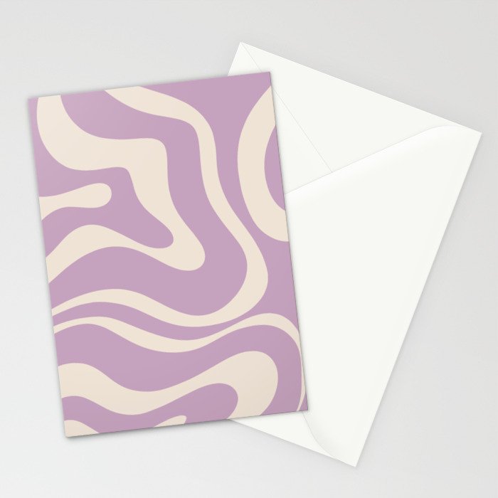 Modern Retro Liquid Swirl Abstract Pattern Square in Lavender Cream Stationery Card Gallery Image 2