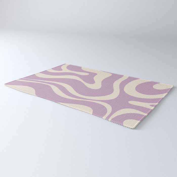 Modern Retro Liquid Swirl Abstract Pattern Square in Lavender Cream Rug Gallery Image 3