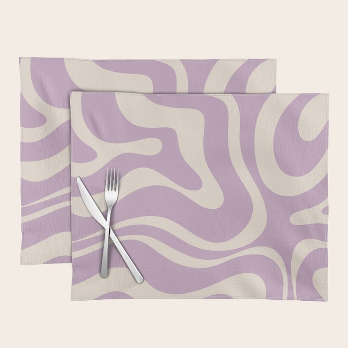 Modern Retro Liquid Swirl Abstract Pattern Square in Lavender Cream Placemat Gallery Image 1