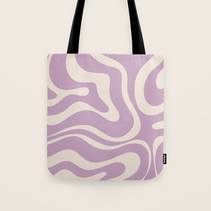 Modern Retro Liquid Swirl Abstract Pattern Square in Lavender Cream Tote Bag Gallery Image 1