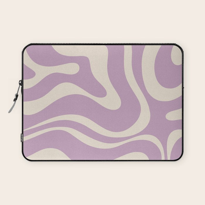 Modern Retro Liquid Swirl Abstract Pattern Square in Lavender Cream Laptop Sleeve Gallery Image 1