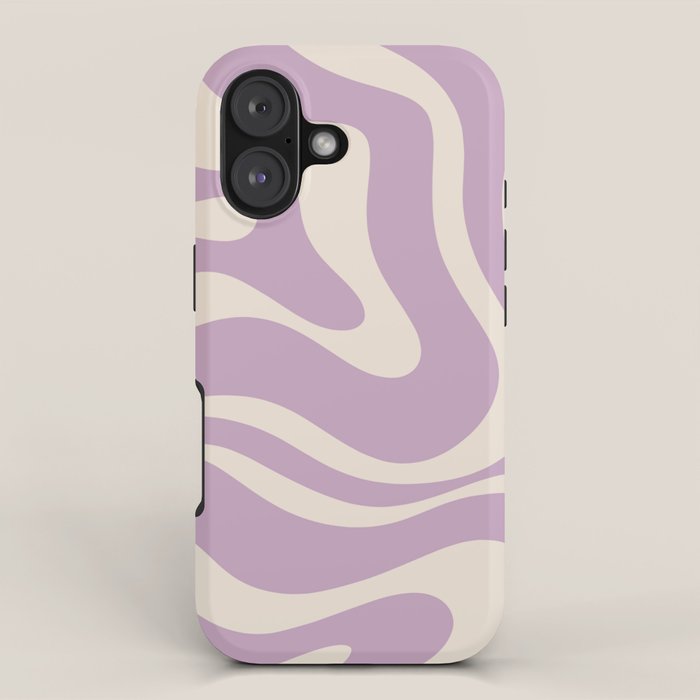 Modern Retro Liquid Swirl Abstract Pattern Square in Lavender Cream iPhone Case Gallery Image 1