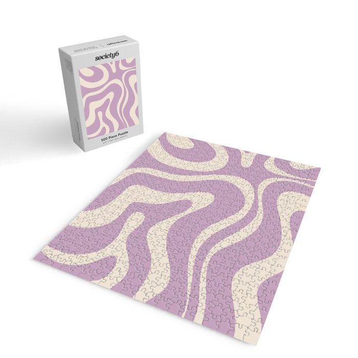 Modern Retro Liquid Swirl Abstract Pattern Square in Lavender Cream Jigsaw Puzzle Gallery Image 2