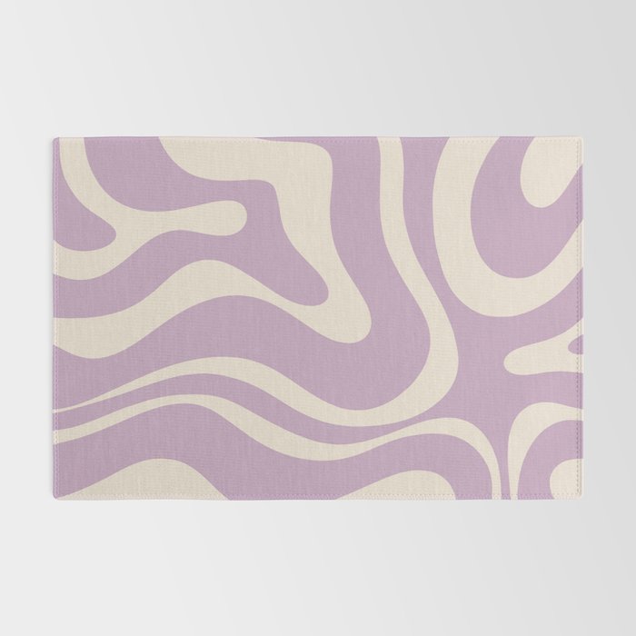 Modern Retro Liquid Swirl Abstract Pattern Square in Lavender Cream Rug Gallery Image 2