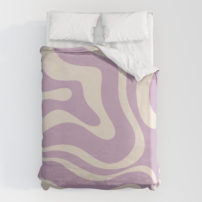 Modern Retro Liquid Swirl Abstract Pattern Square in Lavender Cream Duvet Cover Gallery Image 1