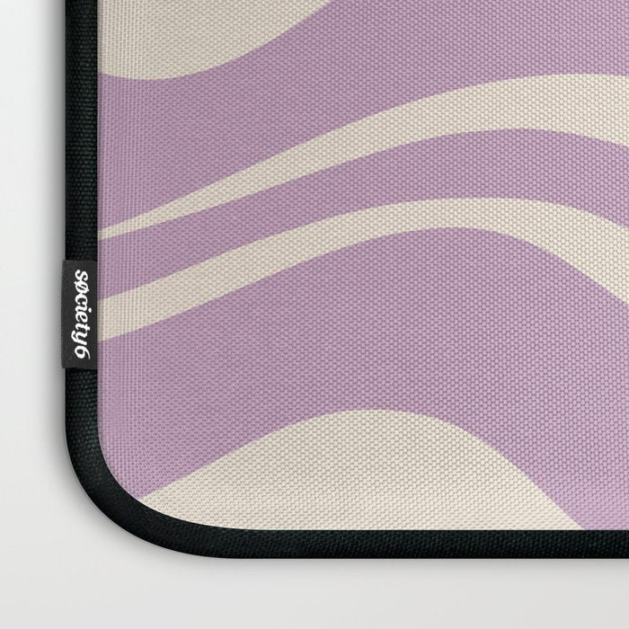 Modern Retro Liquid Swirl Abstract Pattern Square in Lavender Cream Laptop Sleeve Gallery Image 3