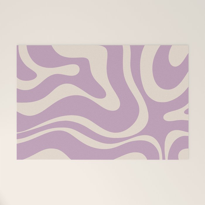 Modern Retro Liquid Swirl Abstract Pattern Square in Lavender Cream Welcome Mat Gallery Image 1