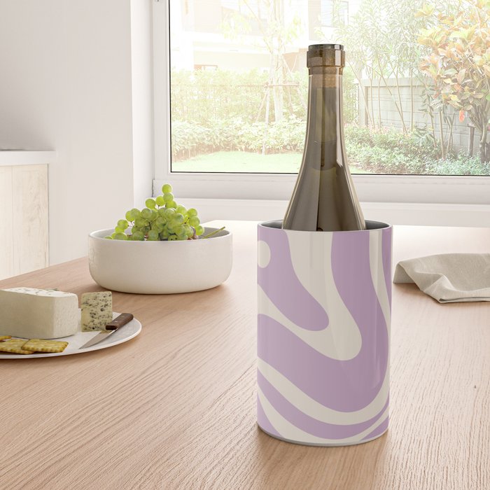 Modern Retro Liquid Swirl Abstract Pattern Square in Lavender Cream Wine Chiller Gallery Image 4