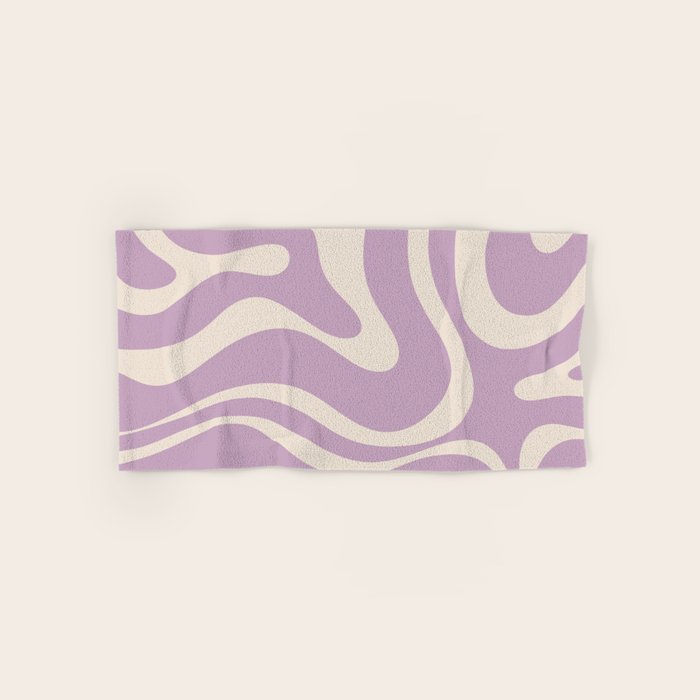 Modern Retro Liquid Swirl Abstract Pattern Square in Lavender Cream Bath Towel Gallery Image 1