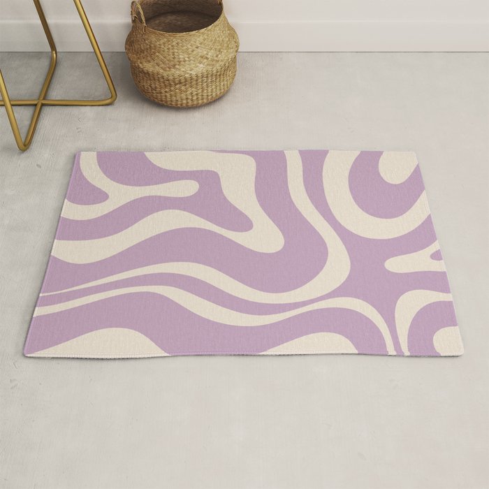 Modern Retro Liquid Swirl Abstract Pattern Square in Lavender Cream Rug Gallery Image 1