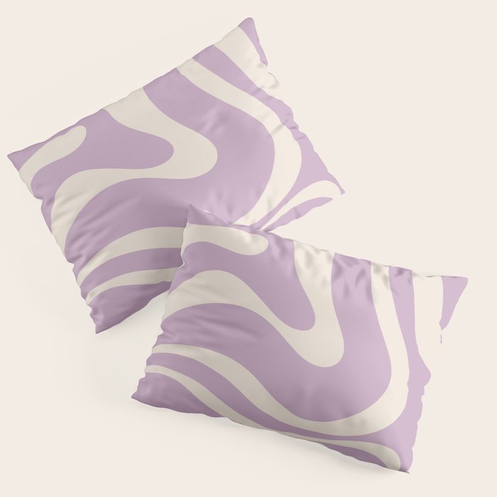 Modern Retro Liquid Swirl Abstract Pattern Square in Lavender Cream Pillow Sham Gallery Image 3