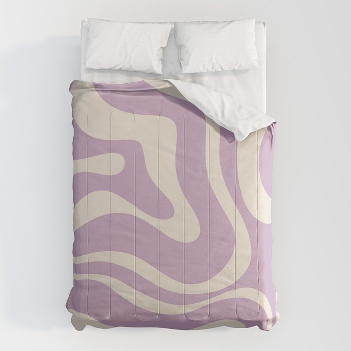 Modern Retro Liquid Swirl Abstract Pattern Square in Lavender Cream Comforter Gallery Image 6