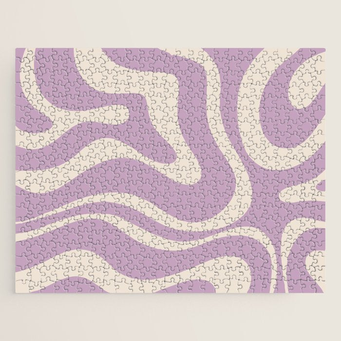 Modern Retro Liquid Swirl Abstract Pattern Square in Lavender Cream Jigsaw Puzzle Gallery Image 1