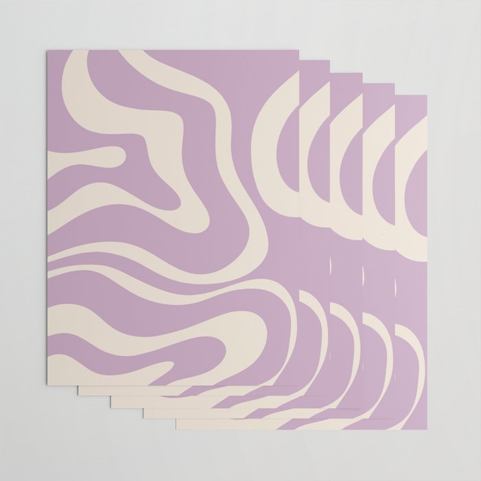 Modern Retro Liquid Swirl Abstract Pattern Square in Lavender Cream Wrapping Paper Gallery Image 3