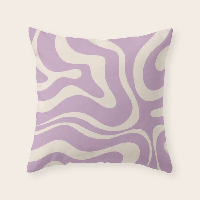 Modern Retro Liquid Swirl Abstract Pattern Square in Lavender Cream Throw Pillow Gallery Image 6