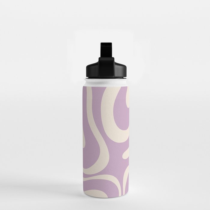 Modern Retro Liquid Swirl Abstract Pattern Square in Lavender Cream Water Bottle Gallery Image 2