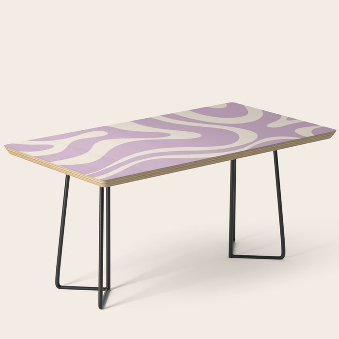 Modern Retro Liquid Swirl Abstract Pattern Square in Lavender Cream Coffee Table Gallery Image 1