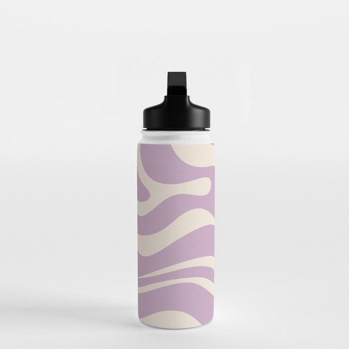 Modern Retro Liquid Swirl Abstract Pattern Square in Lavender Cream Water Bottle Gallery Image 3