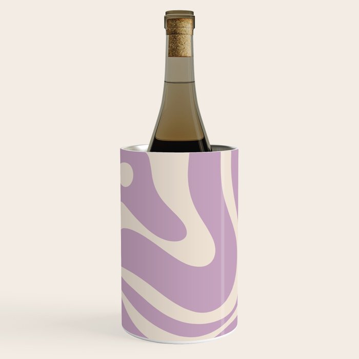 Modern Retro Liquid Swirl Abstract Pattern Square in Lavender Cream Wine Chiller Gallery Image 1