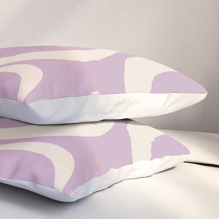Modern Retro Liquid Swirl Abstract Pattern Square in Lavender Cream Pillow Sham Gallery Image 3