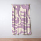 Modern Retro Liquid Swirl Abstract Pattern Square in Lavender Cream Window Curtain Gallery Image 3